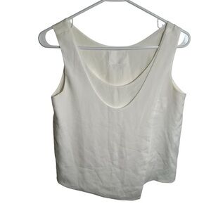 Vetiver Women's Sleeveless Blouse White Scoop Neck Faux Wrap Lined Boxy